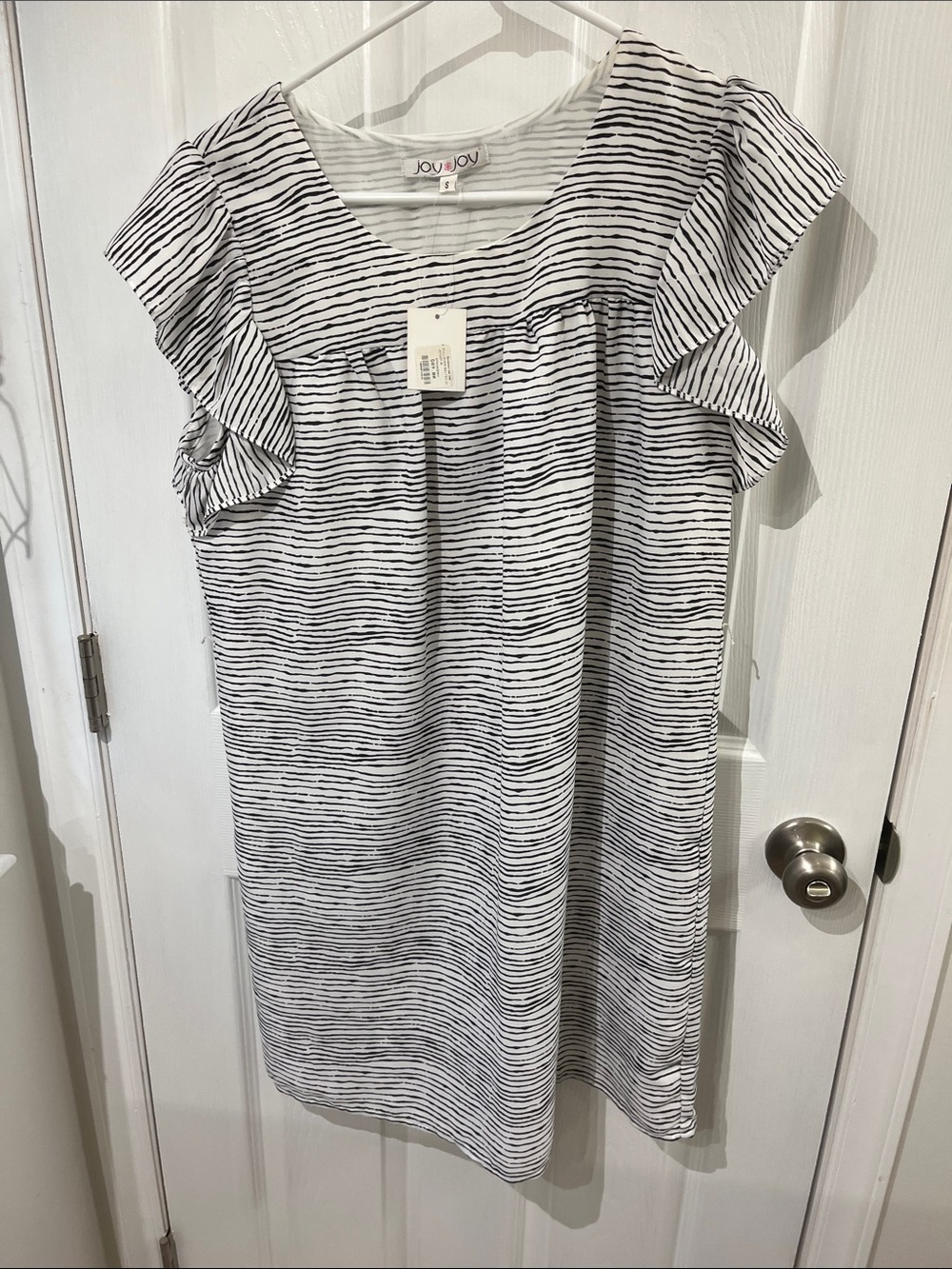 Joy Black & White Striped Ruffle Sleeve Shift